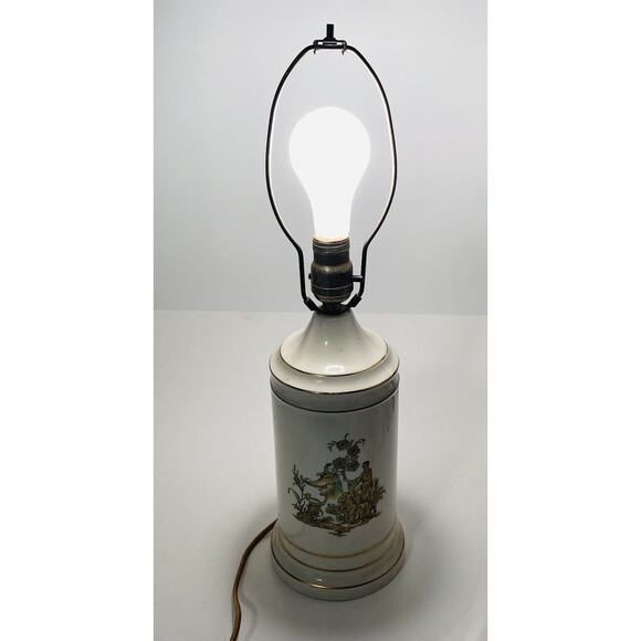 Vintage Chinese Asian Porcelain Jar Table Lamp Gold Gilt Image Female Male WORKS - Picture 3 of 12